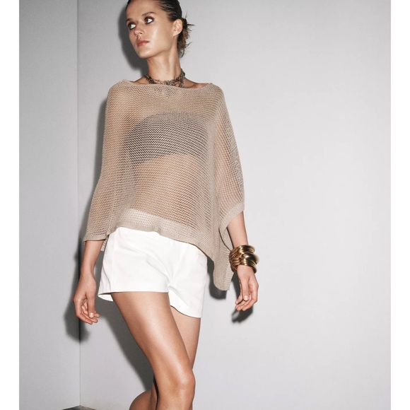 Zara metallic thread cut out knit cape - Picture 1 of 7